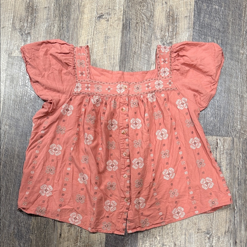 Torrid Coral Embroidered Babydoll Blouse